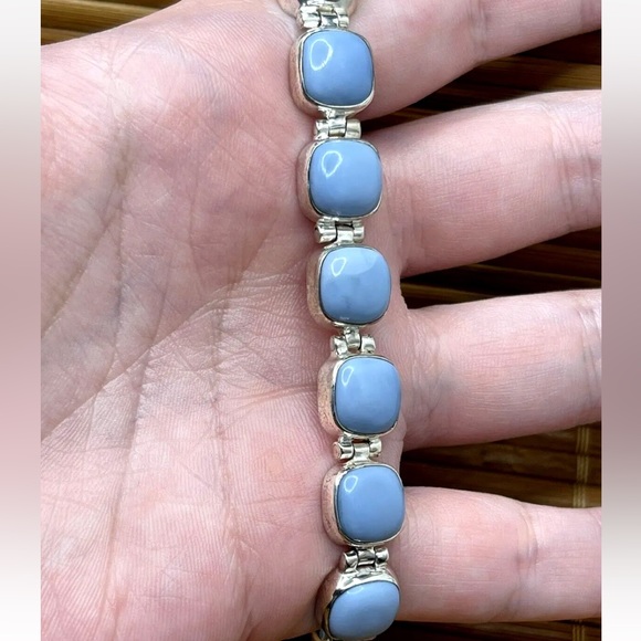 Blue Cabochon Sterling Silver 925 Tennis Bracelet - Picture 3 of 4